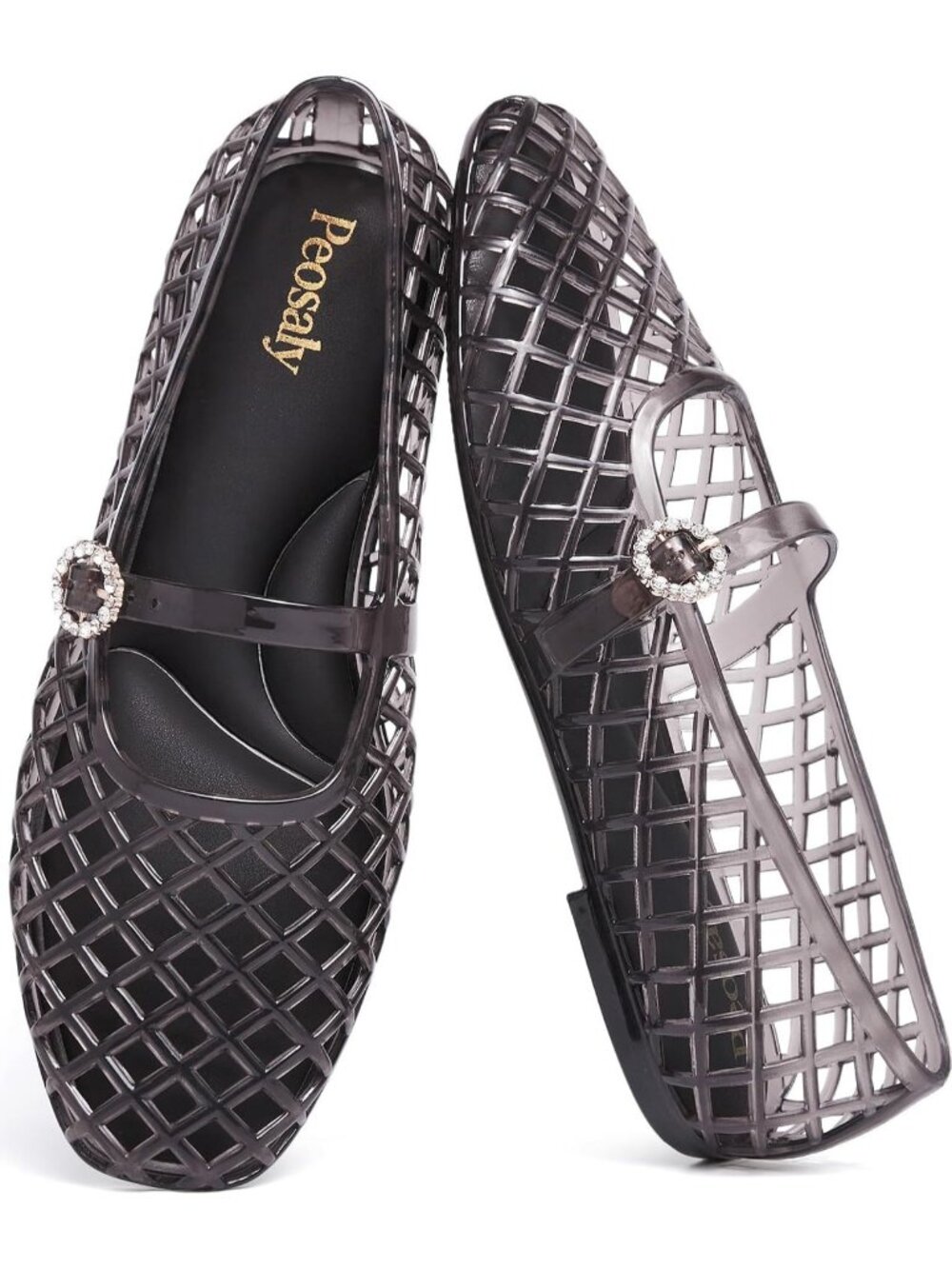 Women's All Black Comfortable Slip on Pointed Toe Closed Toe Jelly Flat Shoes